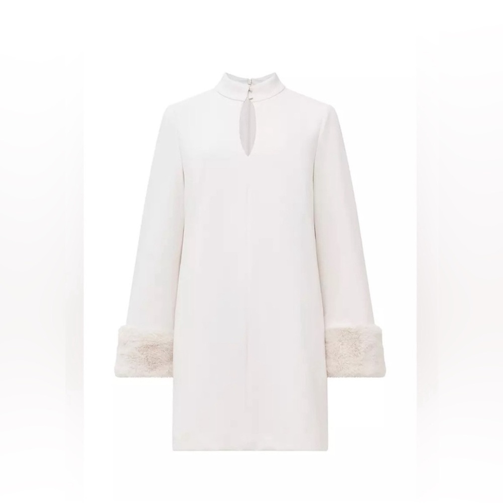 FRENCH CONNECTION Winter White Fur-Cuffed Shift Dress Size Medium